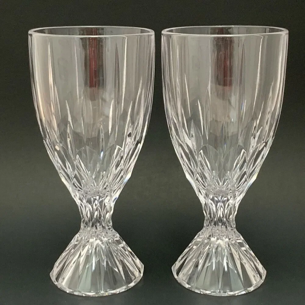 Mikasa Horizon Cut Over 24% Lead Crystal Wine Water Goblet Glasses‎ Lot of 2